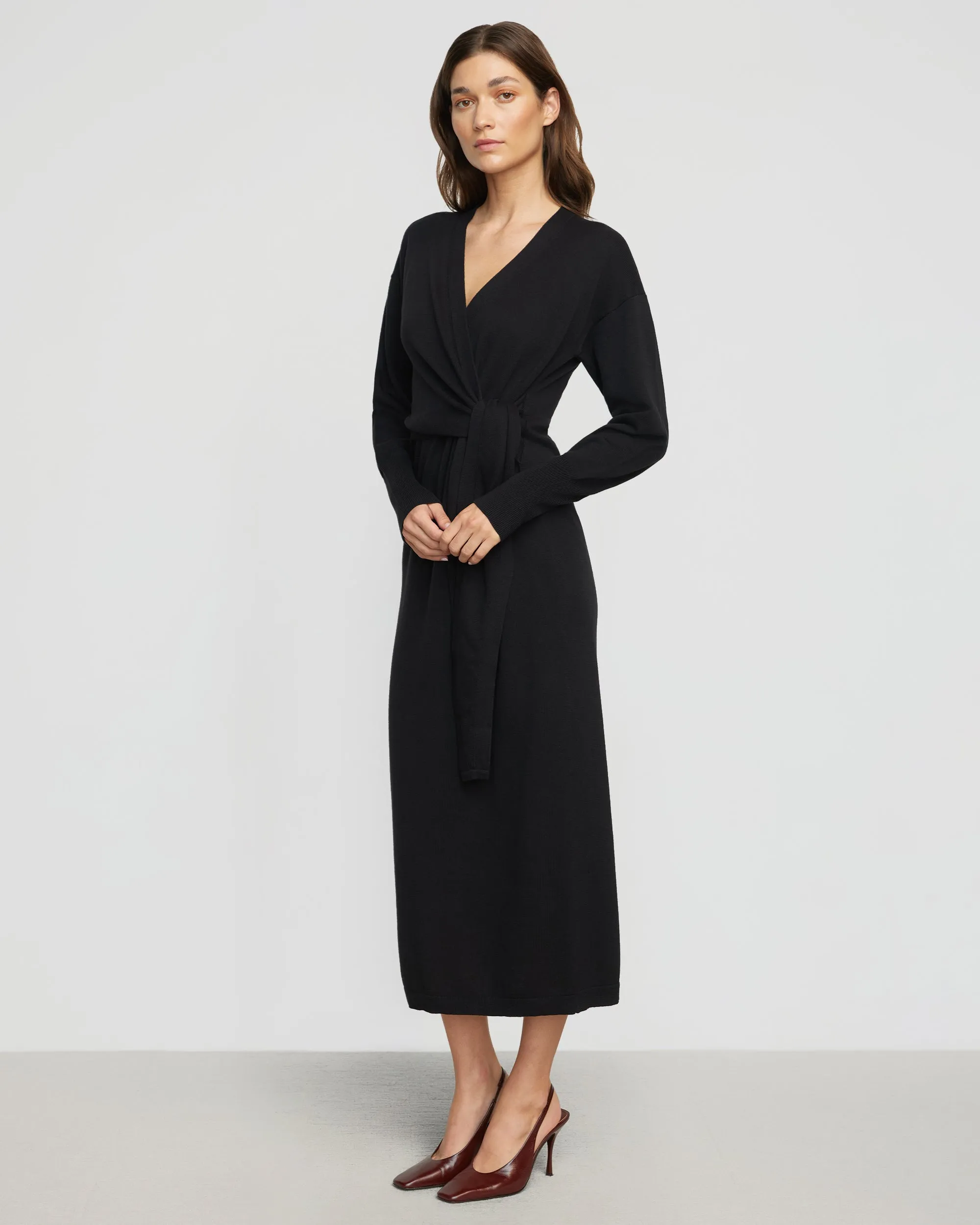 Linden Front-Wrap Sweater Dress