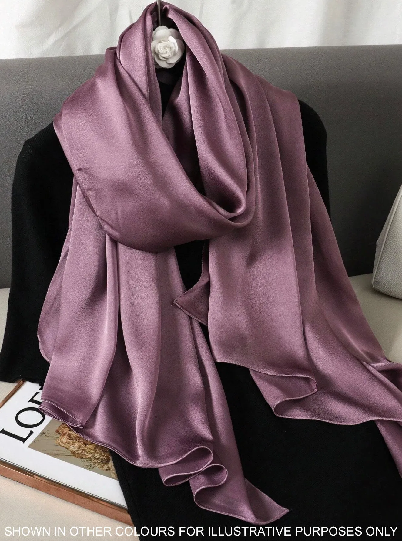 LONG PLAIN DUSTY PINK SATIN SCARF SHAWL WRAP