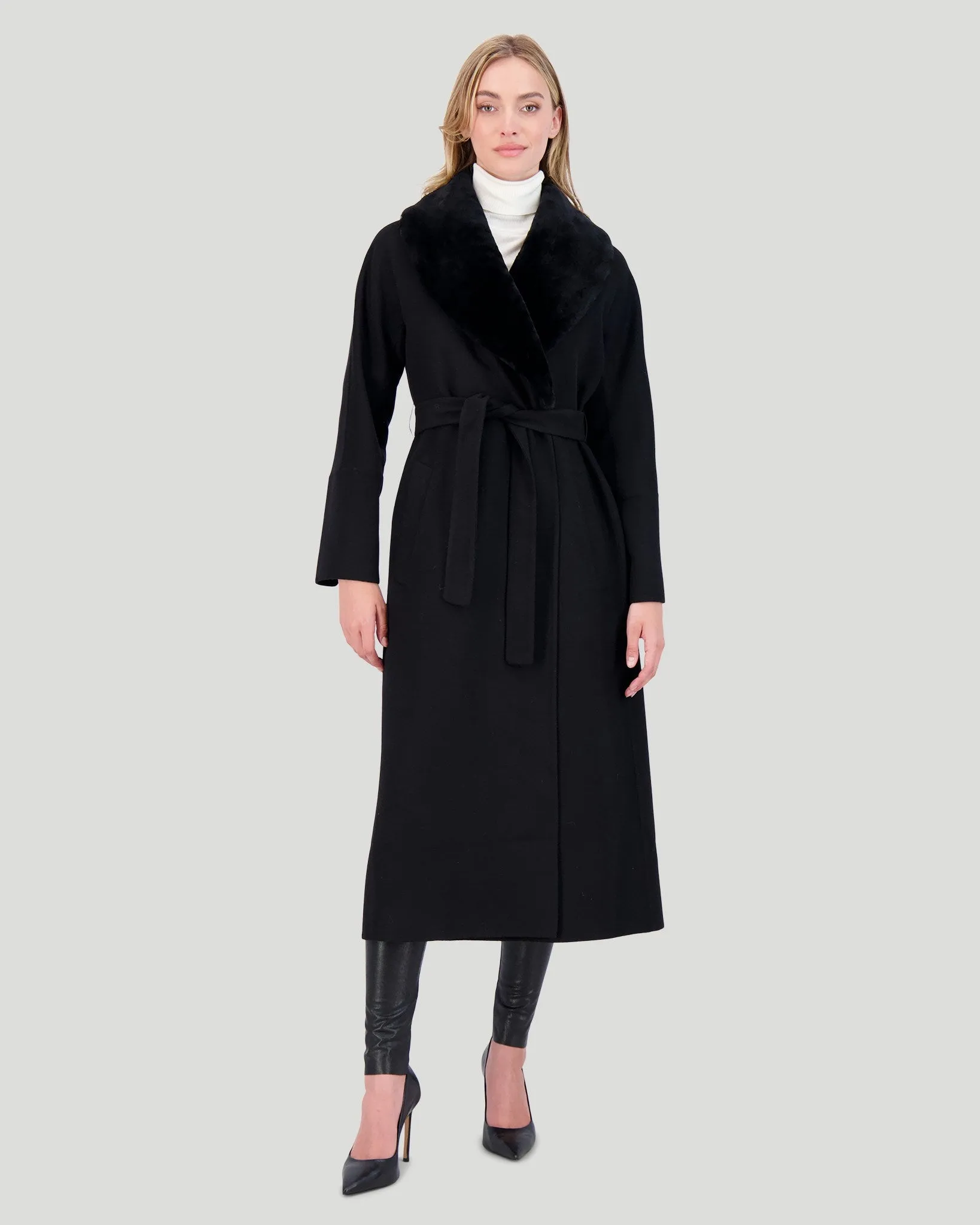 Loro Piana Wool Short Coat with Select Shearling Lamb Collar