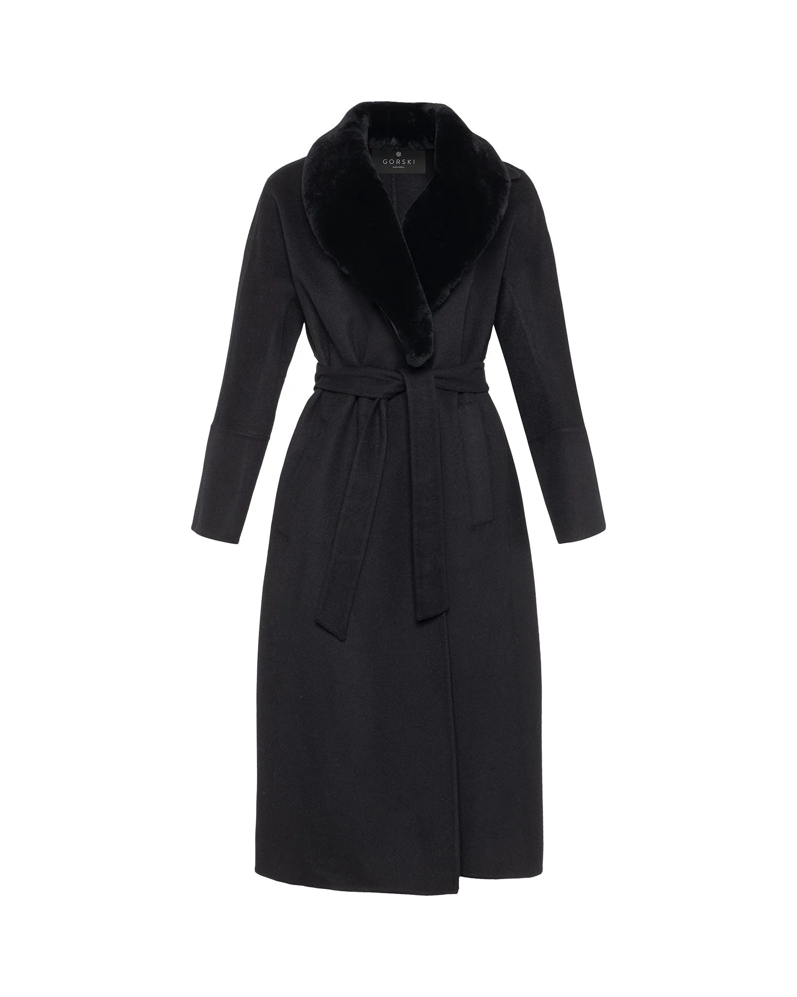 Loro Piana Wool Short Coat with Select Shearling Lamb Collar