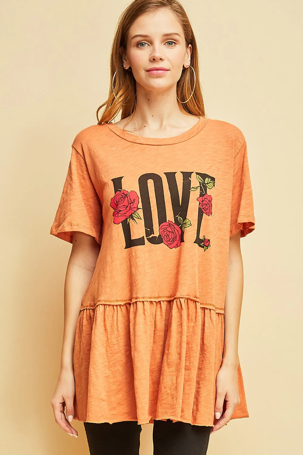 Love Graphic Peplum Top,  Ginger