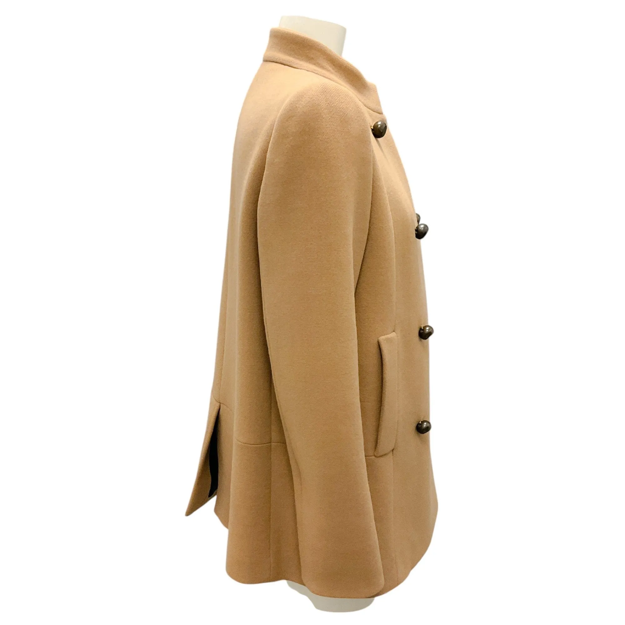 Mantu Tan Double Breasted Wool and Angora Coat