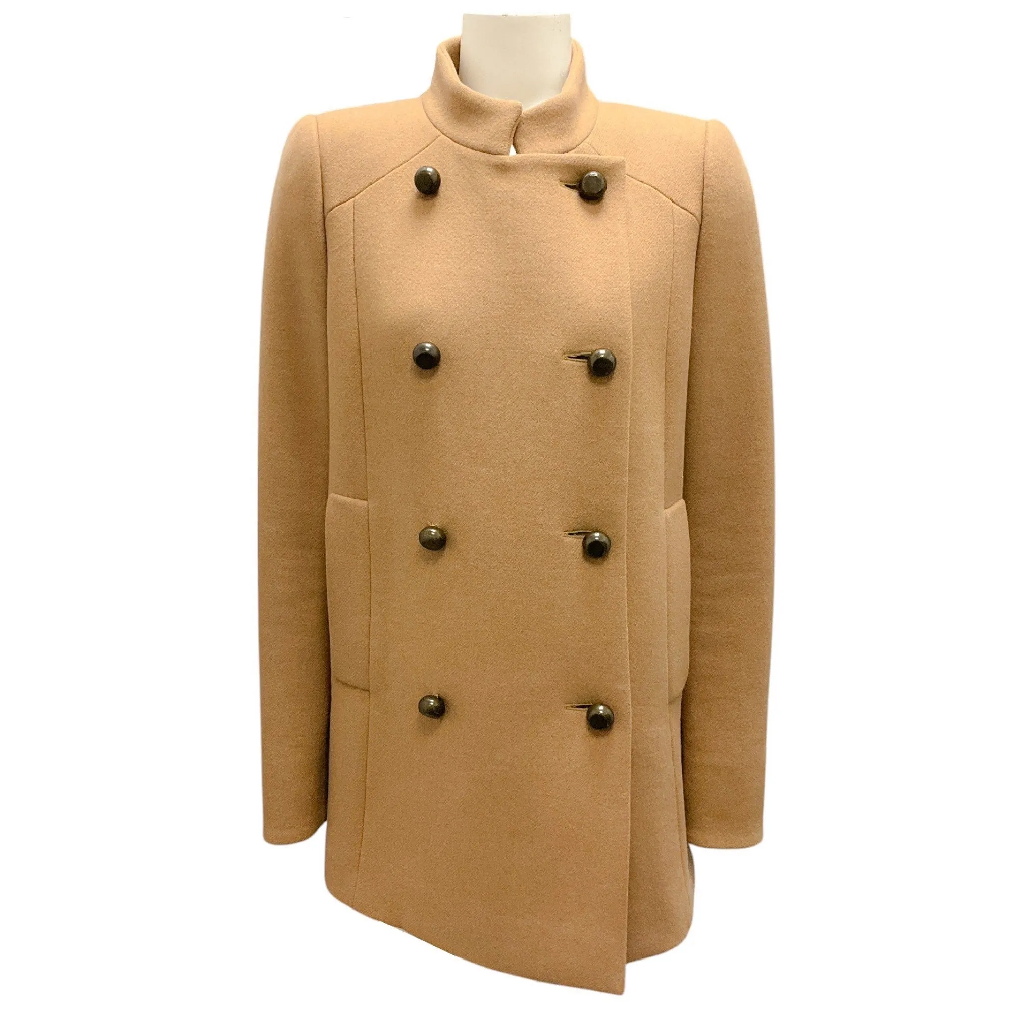 Mantu Tan Double Breasted Wool and Angora Coat