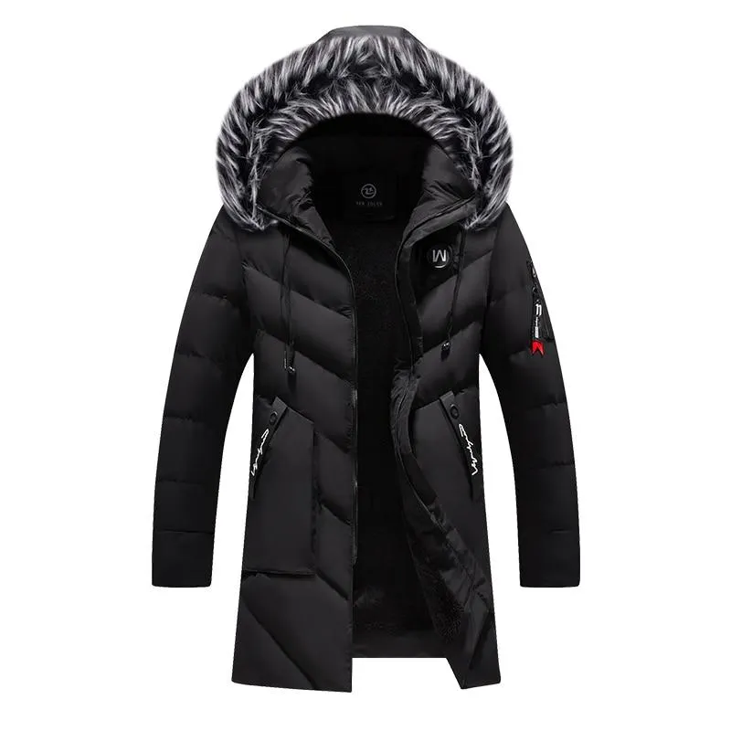 Men Cotton Multi-pocket Fur Hooded Warm Thick Windbreaker Overcoat