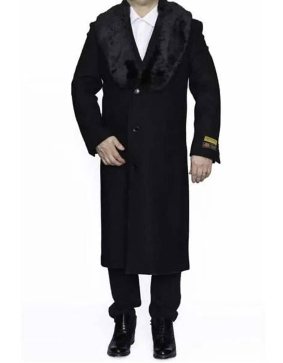 Mens Overcoat - Topcoat For Men - Winter Fabric - Three Button Big and Tall Large Man ~ Plus Size Removable Fur Collar Overcoat 4XL 5XL 6XL Black Long men's Dress Topcoat - Winter coat