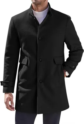 Men's Utility Style Black Long Sleeve Single Breasted Trench Coat