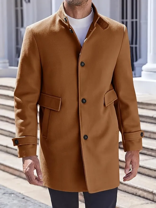 Men's Utility Style Brown Long Sleeve Single Breasted Trench Coat