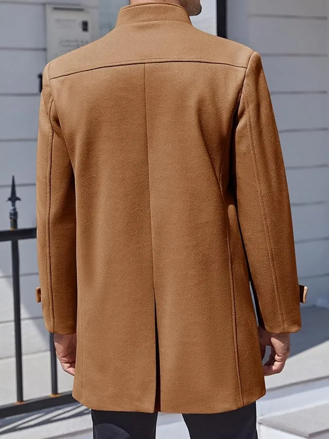 Men's Utility Style Brown Long Sleeve Single Breasted Trench Coat