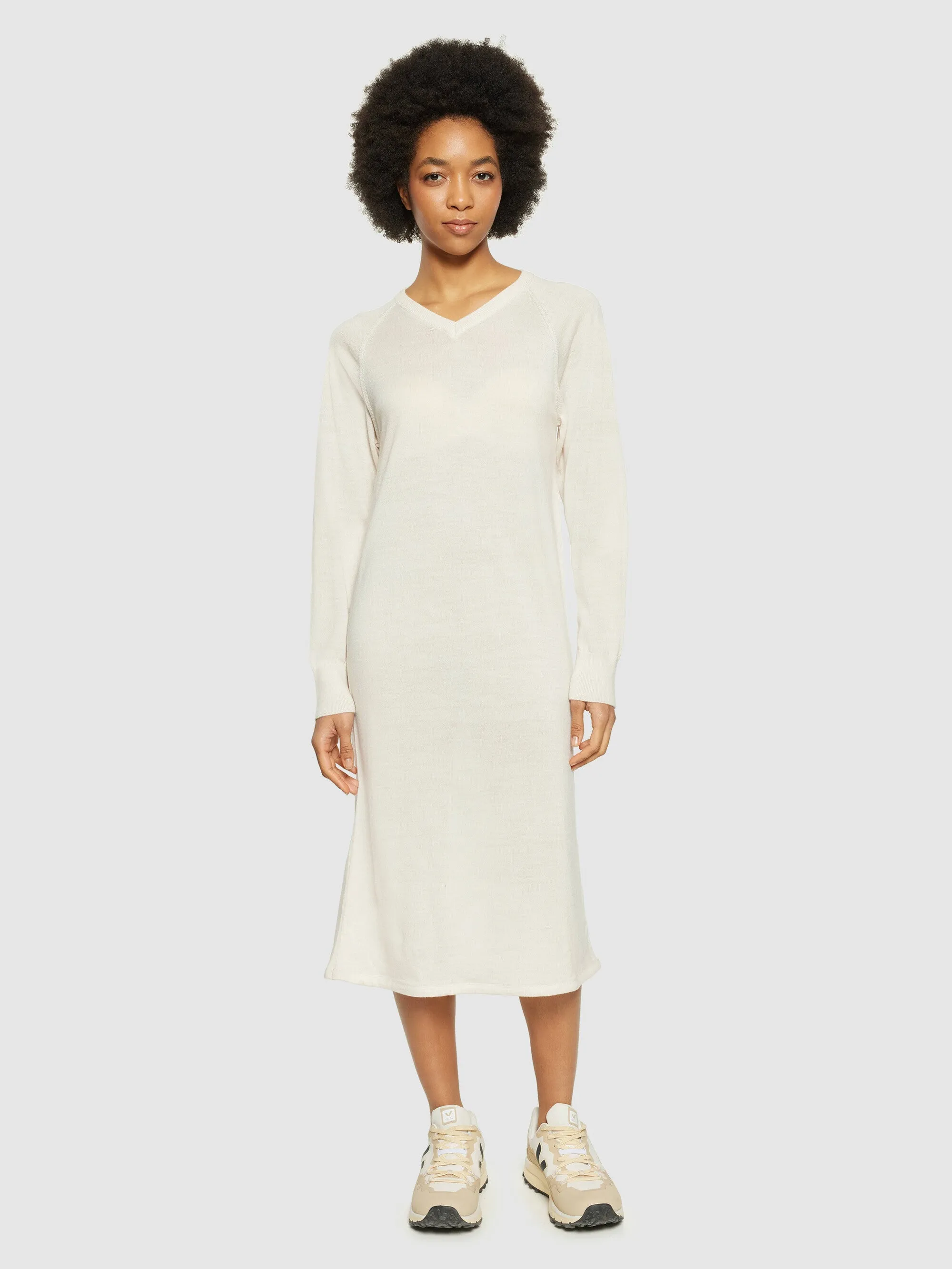 Merino mid length v-neck dress - RWS - Kelp