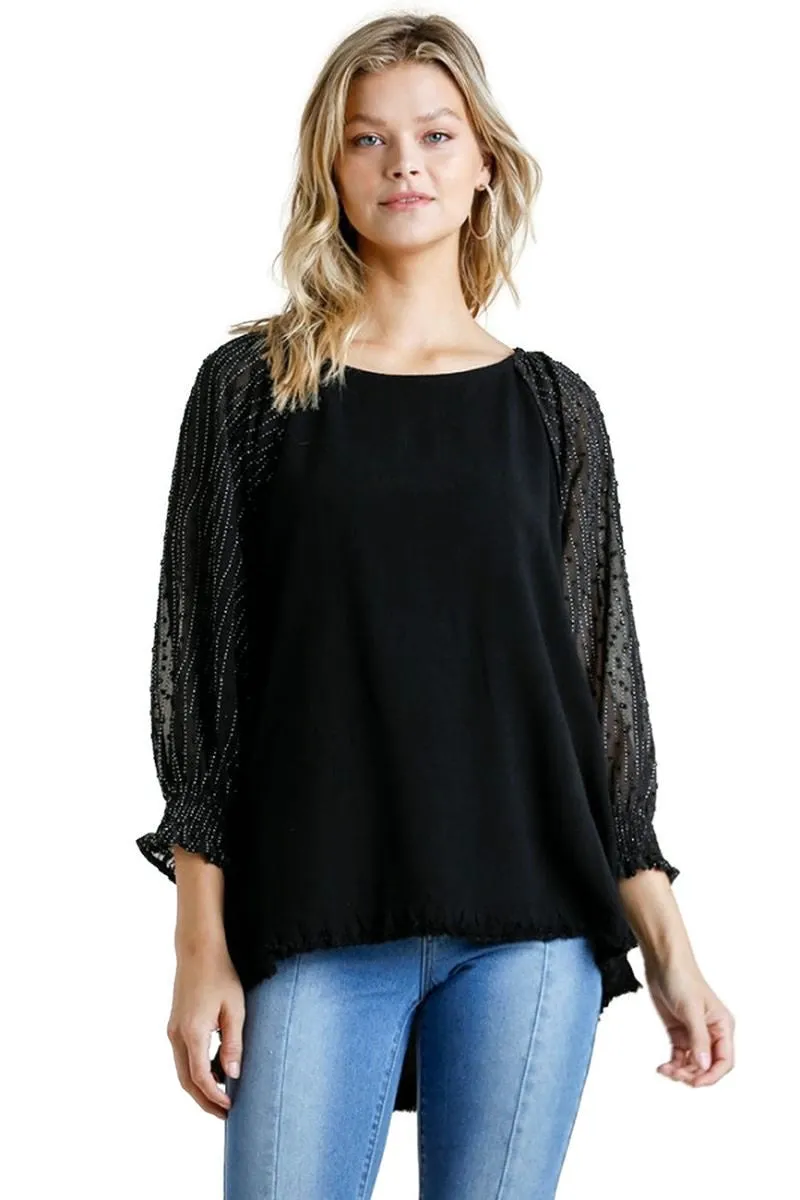 Mesh Puff Sleeve Top, Black