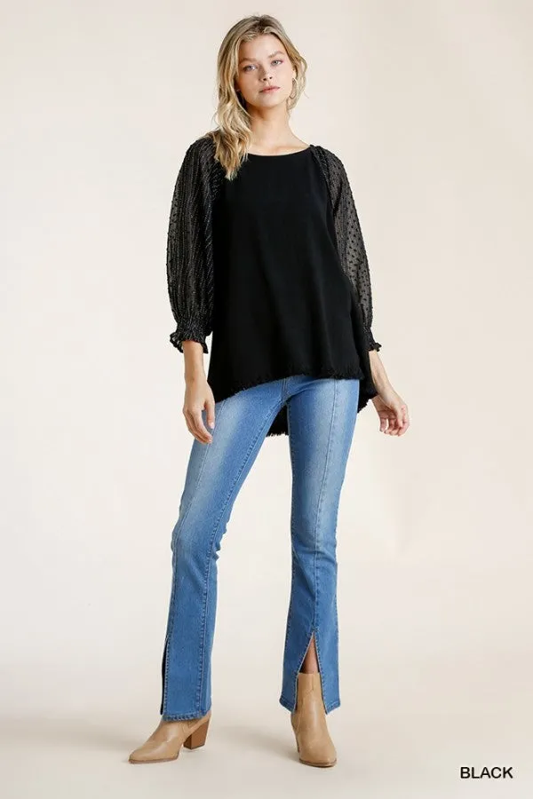 Mesh Puff Sleeve Top, Black