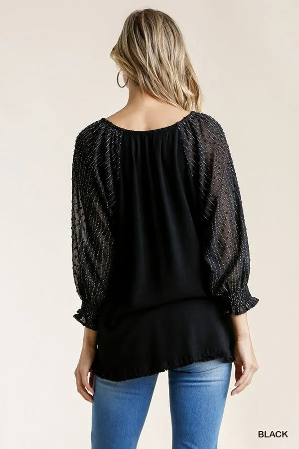 Mesh Puff Sleeve Top, Black