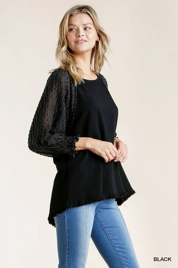 Mesh Puff Sleeve Top, Black