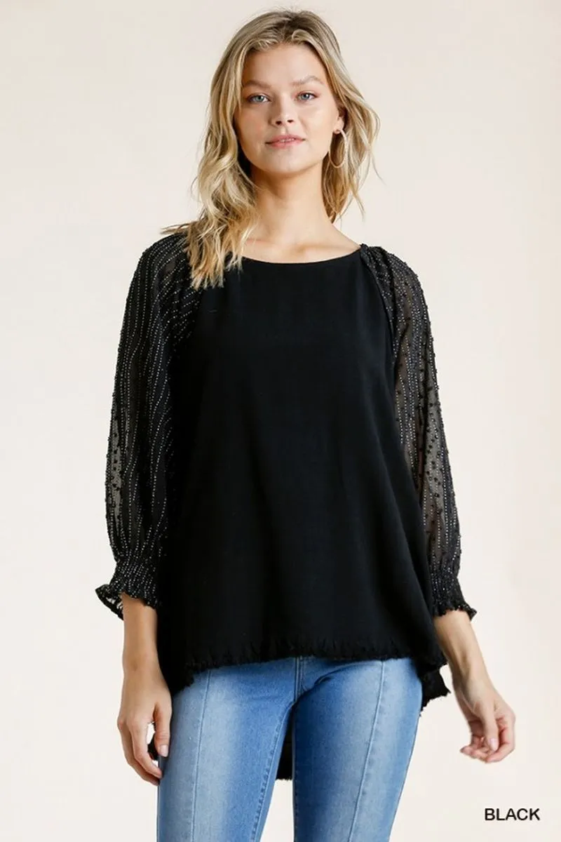 Mesh Puff Sleeve Top, Black