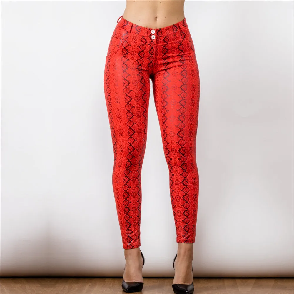 Mid Waist Red Snake Pattern Printing Leggings