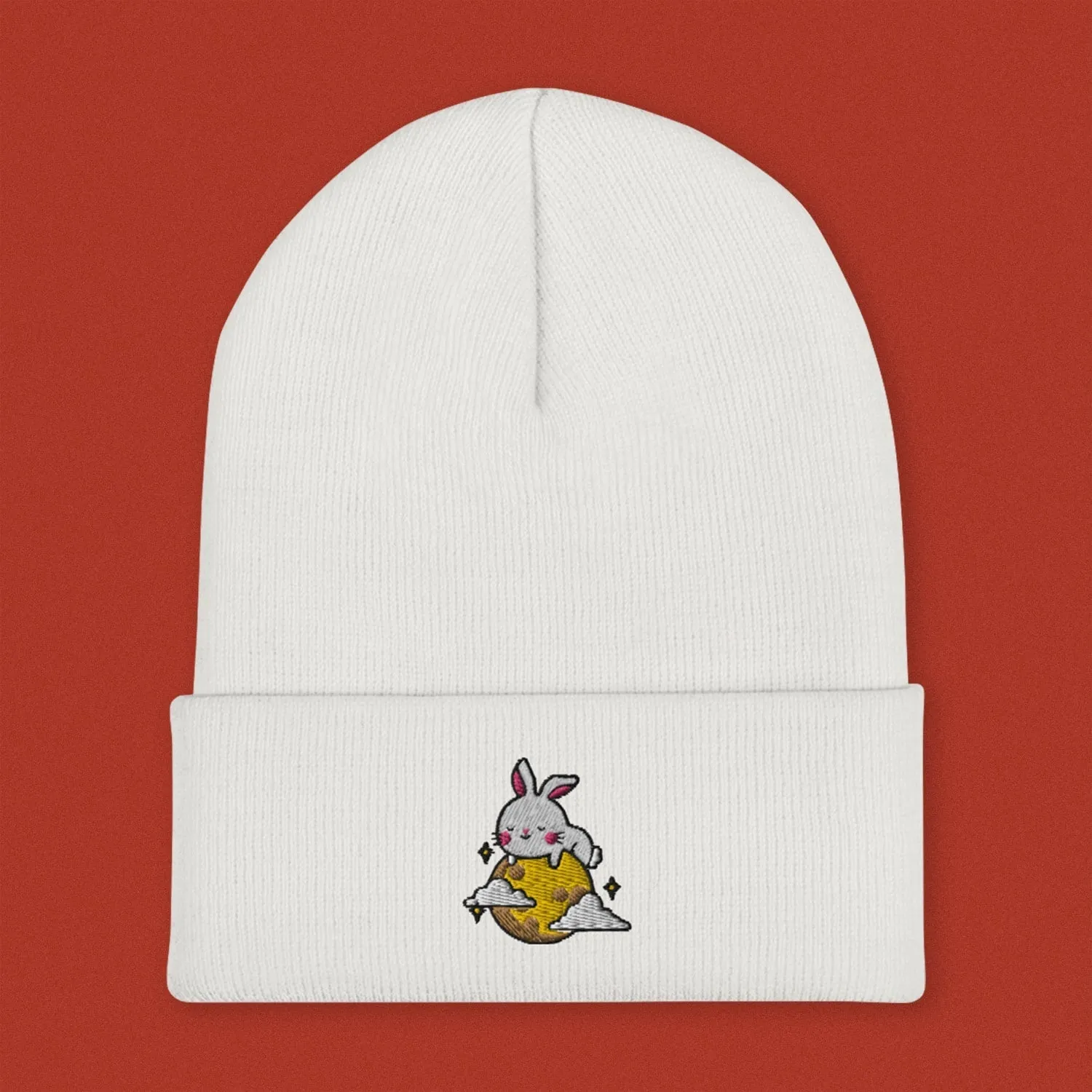 Moon Rabbit Embroidered Beanie