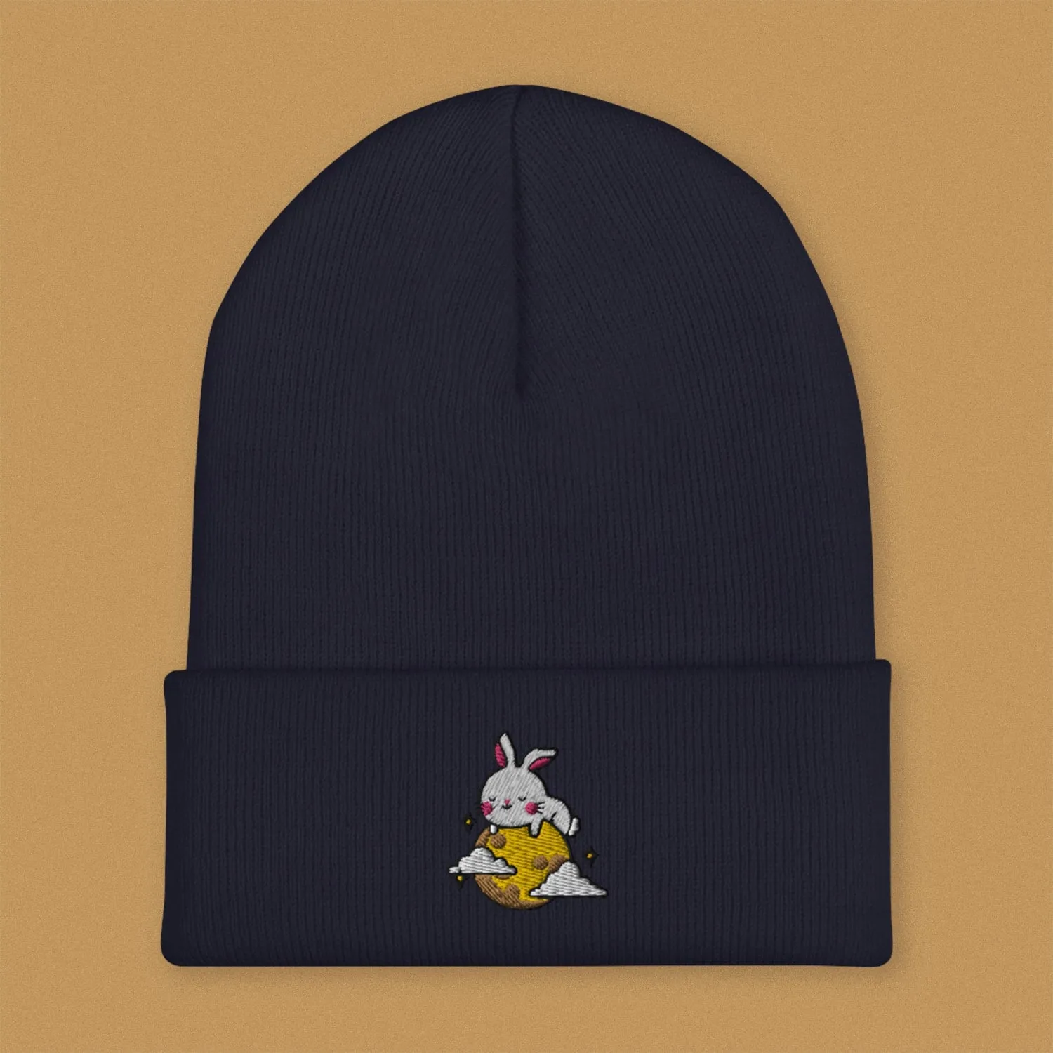 Moon Rabbit Embroidered Beanie