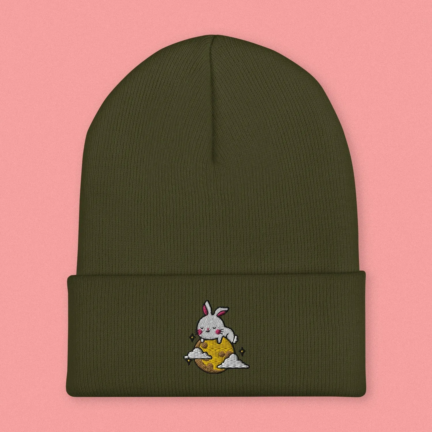 Moon Rabbit Embroidered Beanie