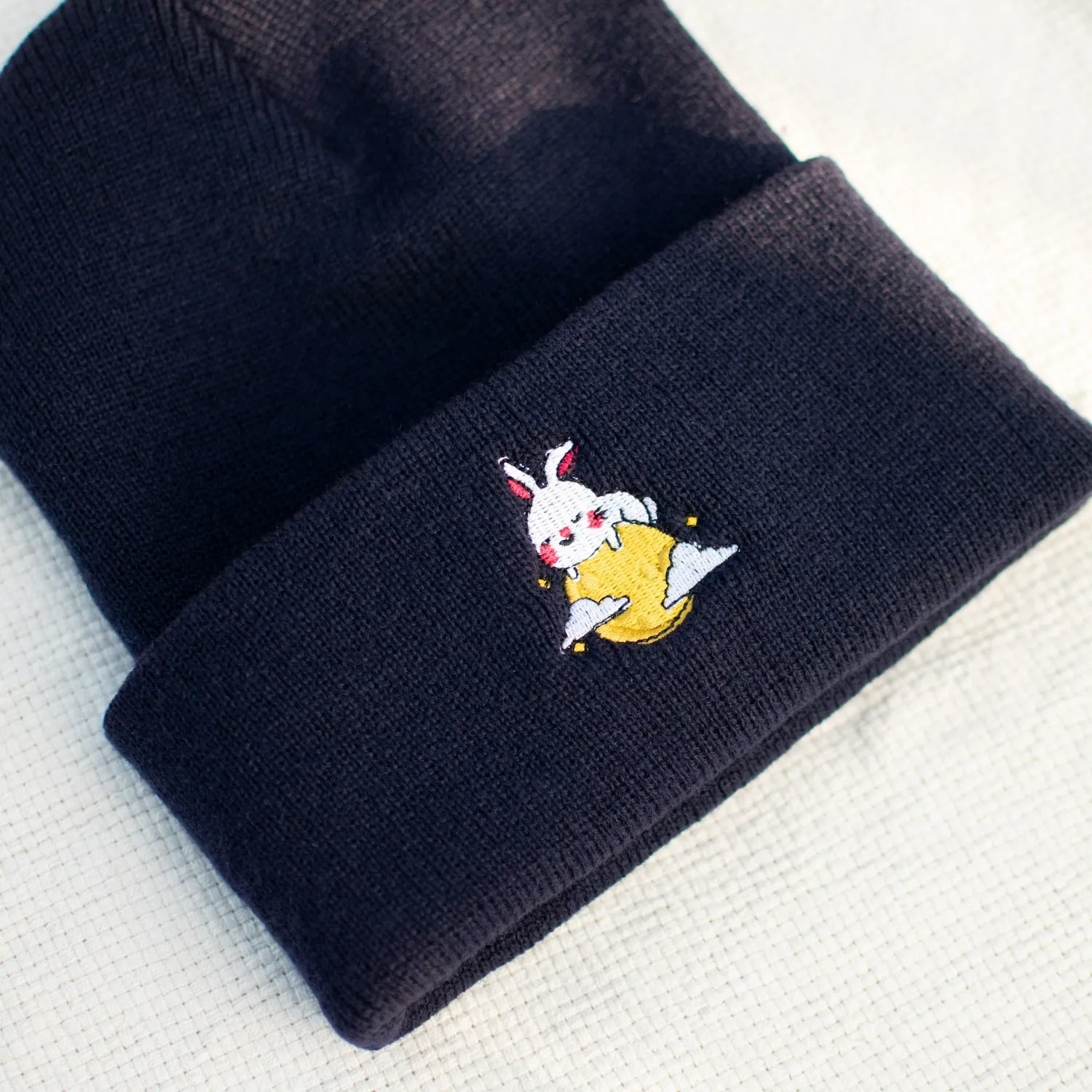 Moon Rabbit Embroidered Beanie