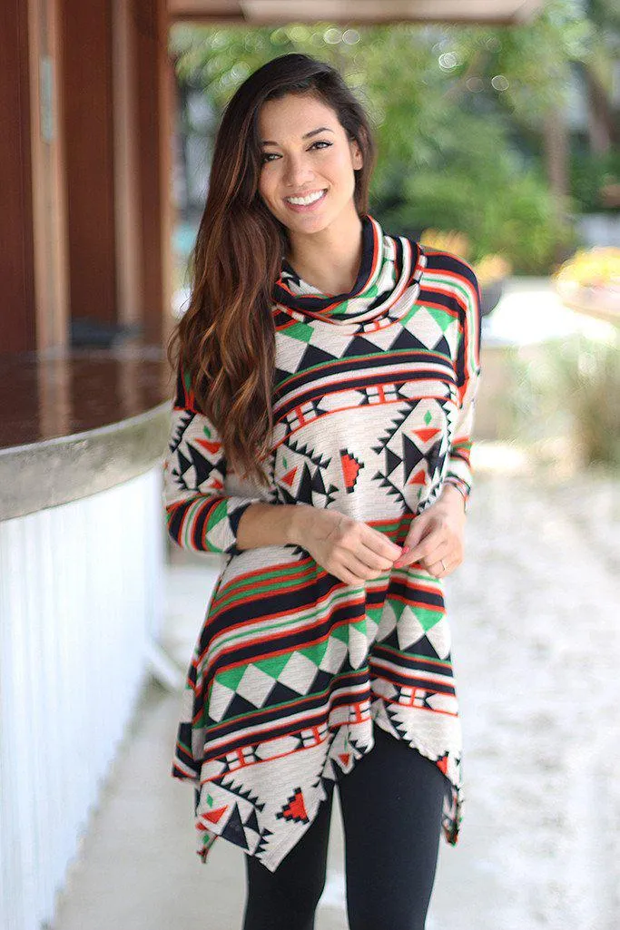 Multicolor Printed Asymmetrical Tunic