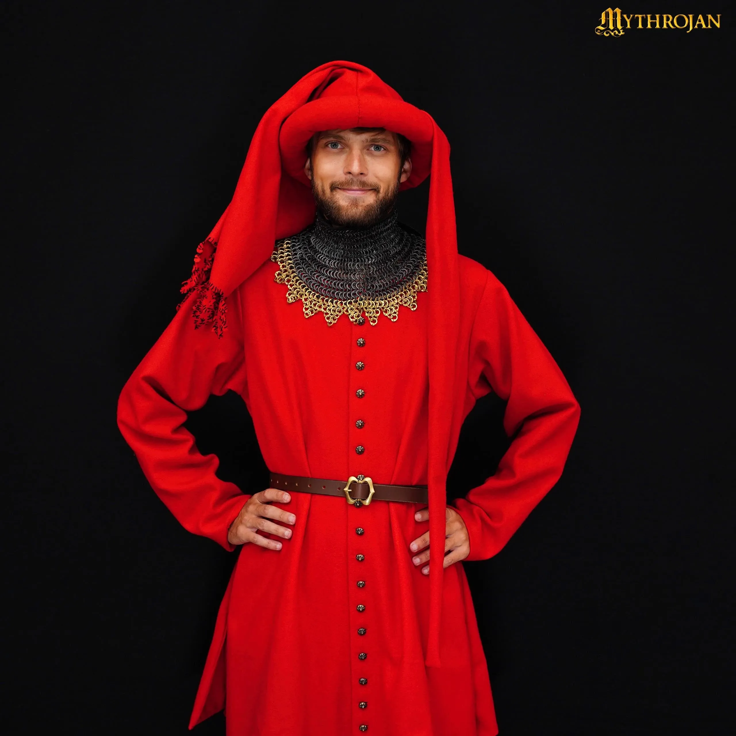 Mythrojan late medieval Houppelande gown, wool livery coat, ideal for 14 th & 15 th century Medieval reenactment, SCA, LARP