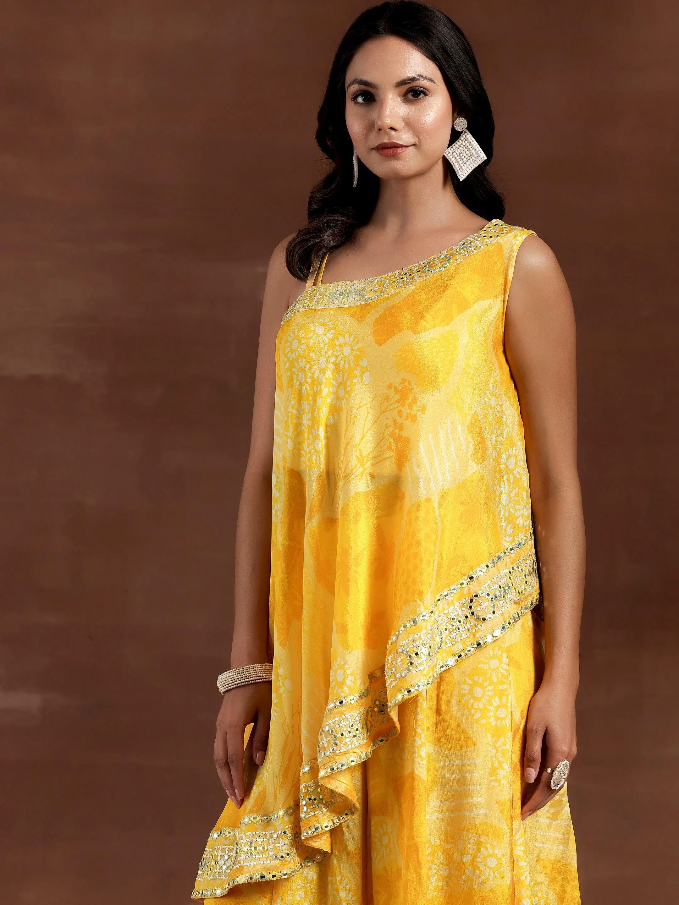 Naaz Yellow Printed Silk Blend Co-Ords