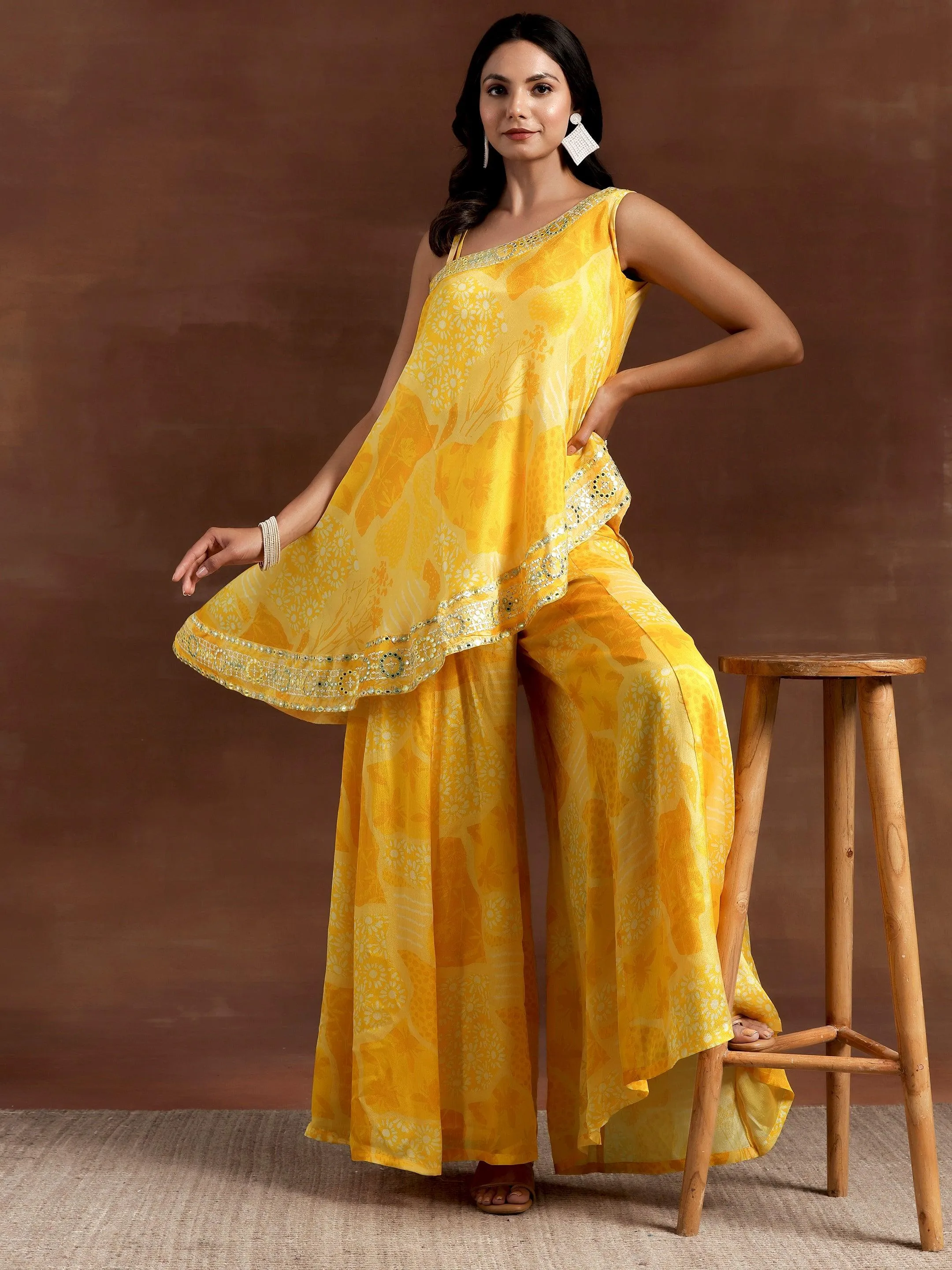 Naaz Yellow Printed Silk Blend Co-Ords