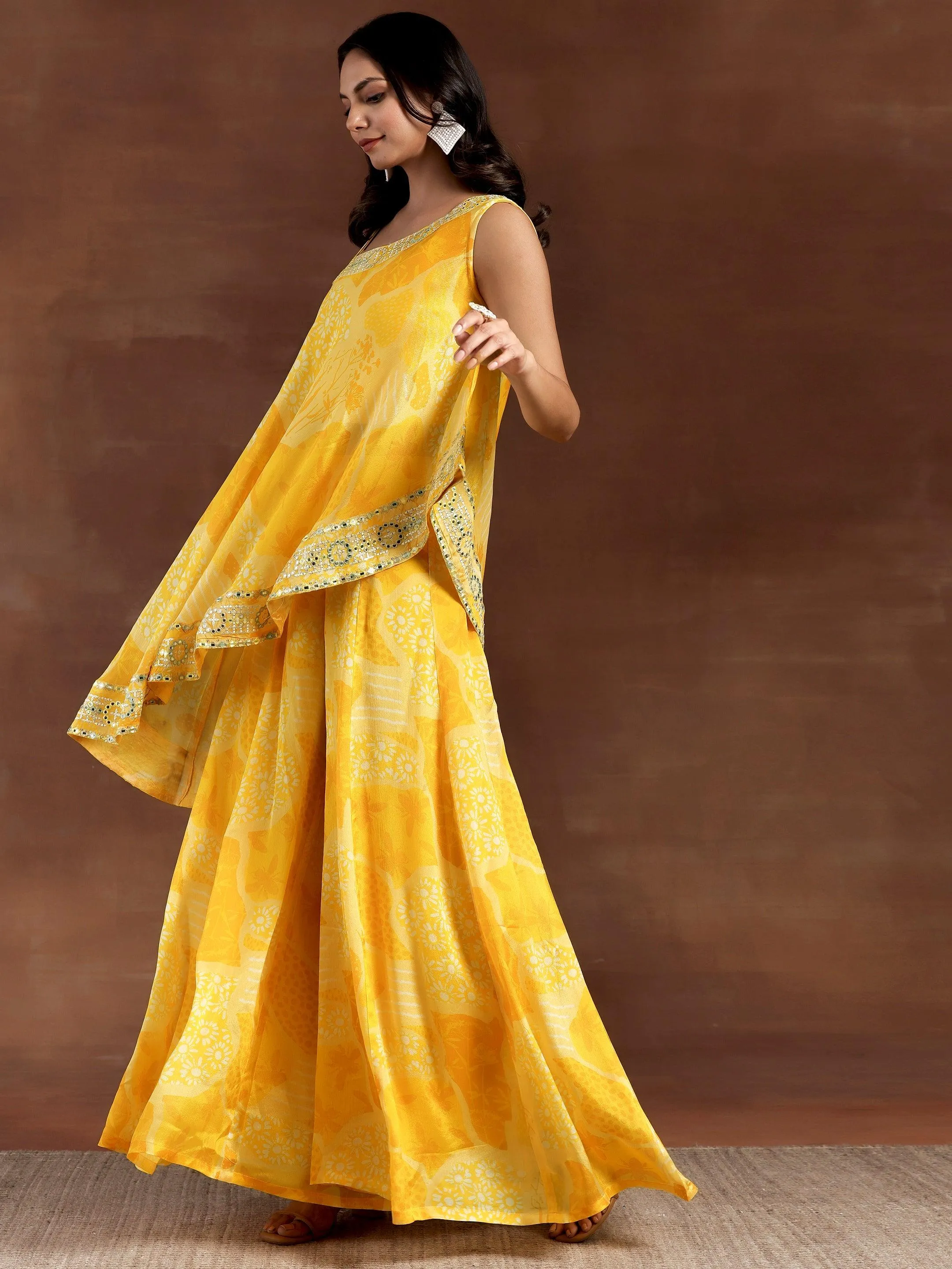 Naaz Yellow Printed Silk Blend Co-Ords