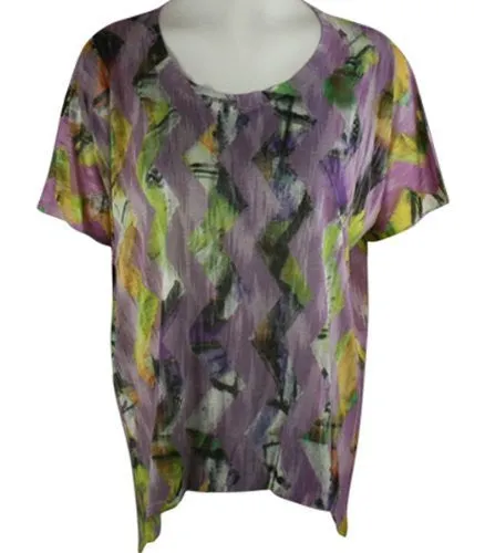 Nally & Millie - Purple Zig-Zag, Scoop Neck Tunic on a Hi-Low Sleeve Body