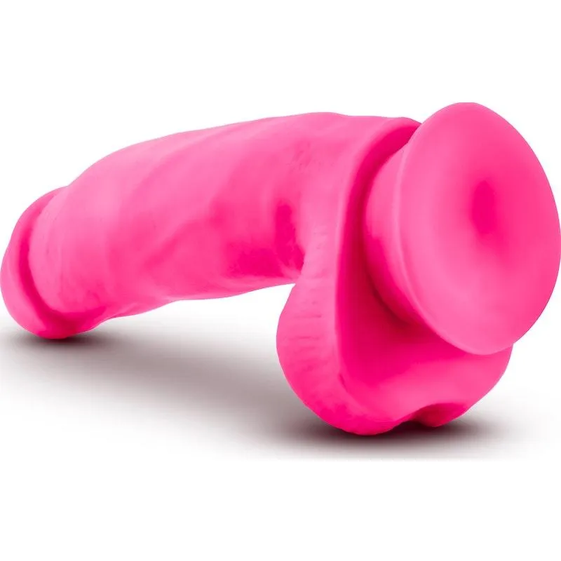 Neo Elite 7in Silicone Dual Density Cock with Balls Neon Pink