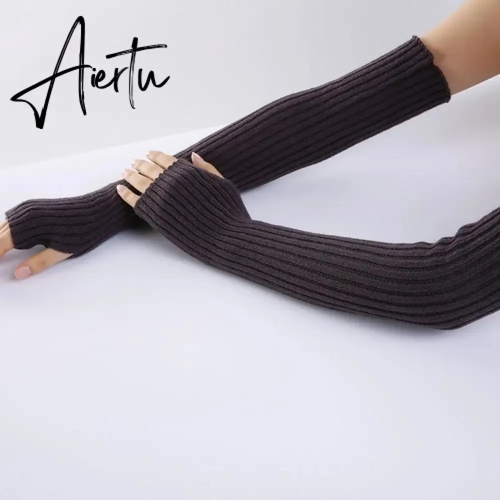 New Long Fingerless Gloves Womens Winter Warmer Knitted Arm Sleeve Fine Casual Soft Girl Goth Clothes Women Punk Gothic Gloves