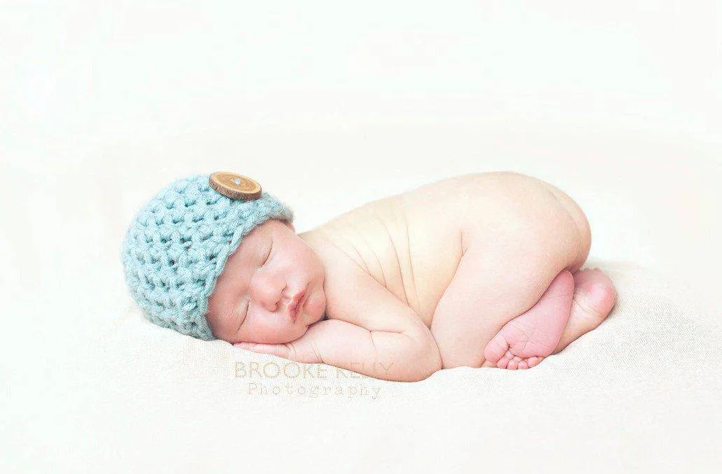 Newborn Baby Blue Button Hat