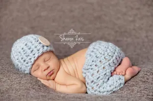 Newborn Basket Weave Hat Pants Set Glacier Blue