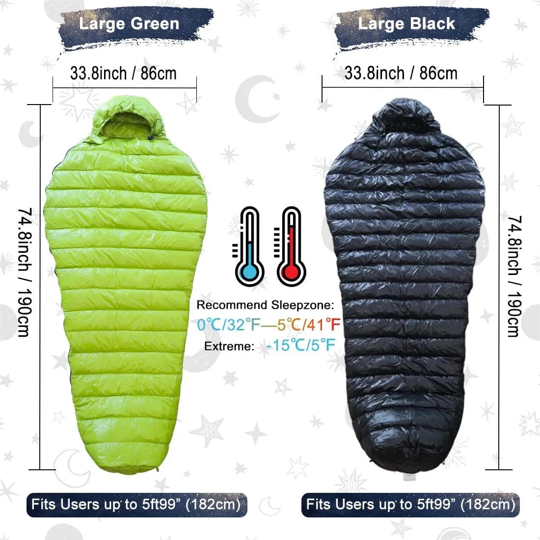 NewDoar Urltra-Light 800FP White Goose Down Camping Sleeping Bag