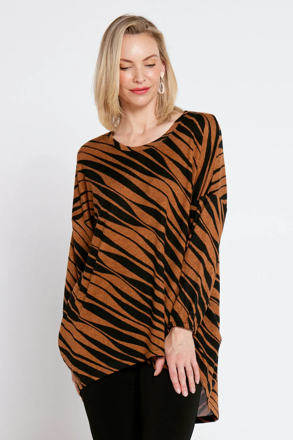 Nora Scoop Knit Top - Toffee/Black Animal