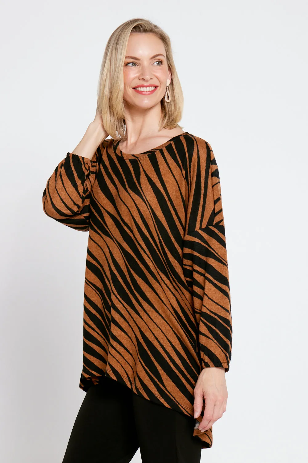 Nora Scoop Knit Top - Toffee/Black Animal