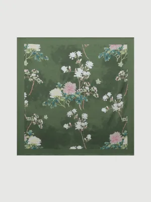 Olive Charmeuse Floral Square Scarf