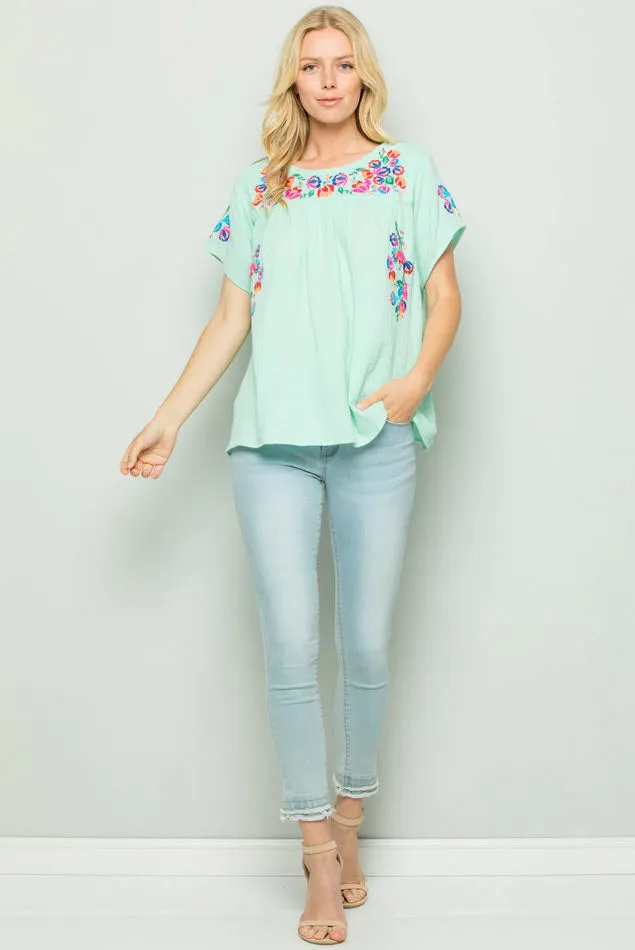 On the Border Embroidered Top, Pistachio