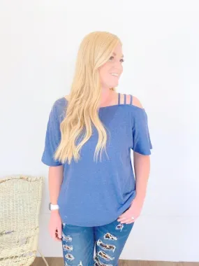 One Shoulder Strappy Top, Blue