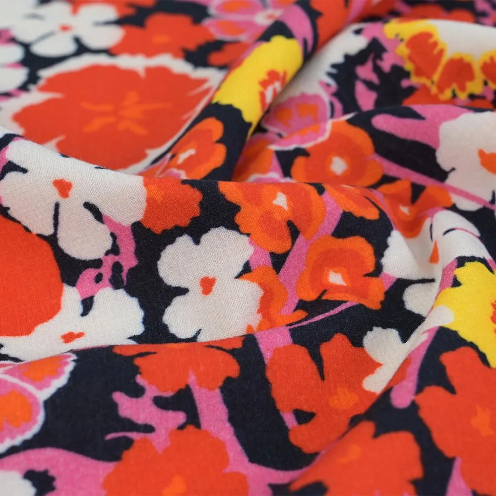 Orange Red Floral Print 2047