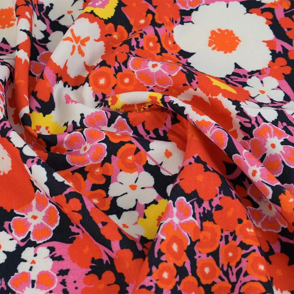 Orange Red Floral Print 2047