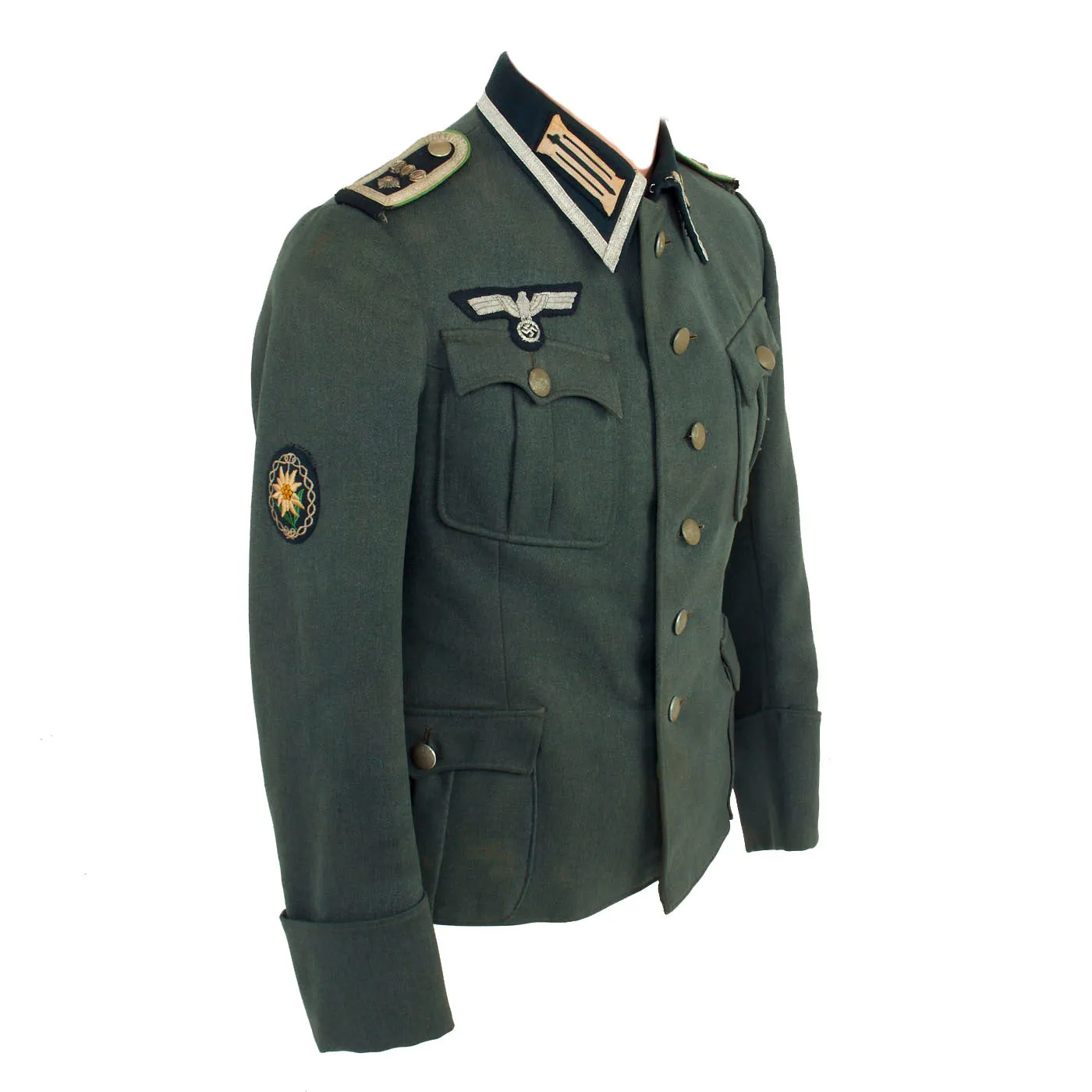 Original German WWII 100th Mountain Trooper Regiment Named Feldwebel's Early M-36 Tunic - Gebirgsjäger