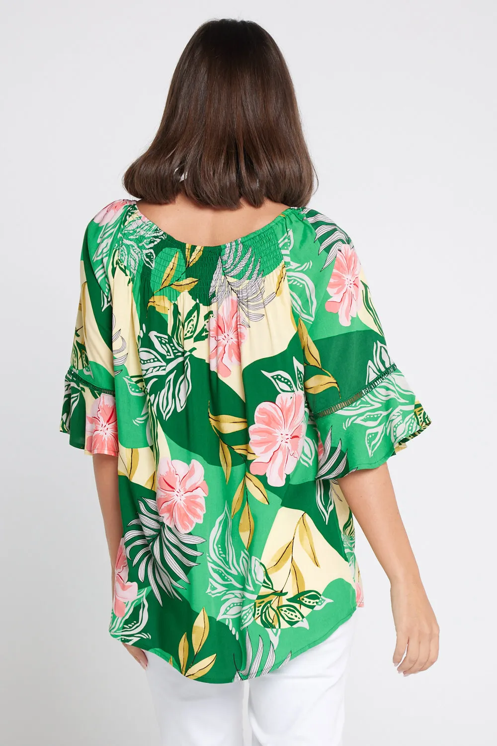 Palm Cove Top - Emerald/Pink Floral Top