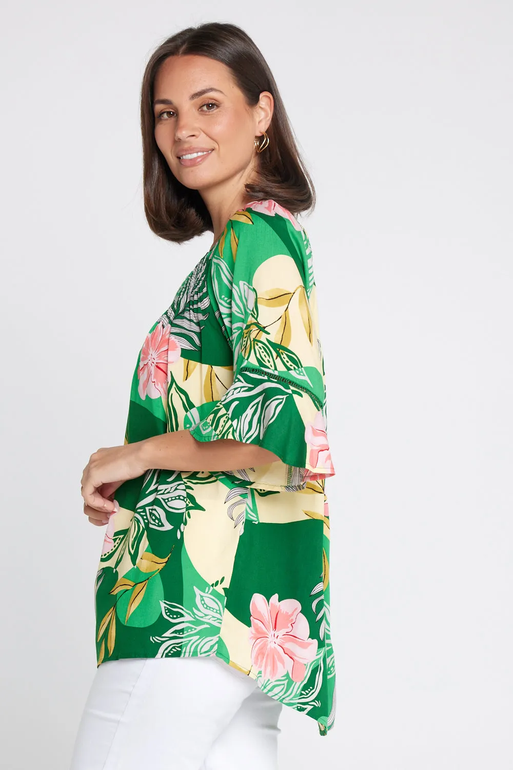 Palm Cove Top - Emerald/Pink Floral Top