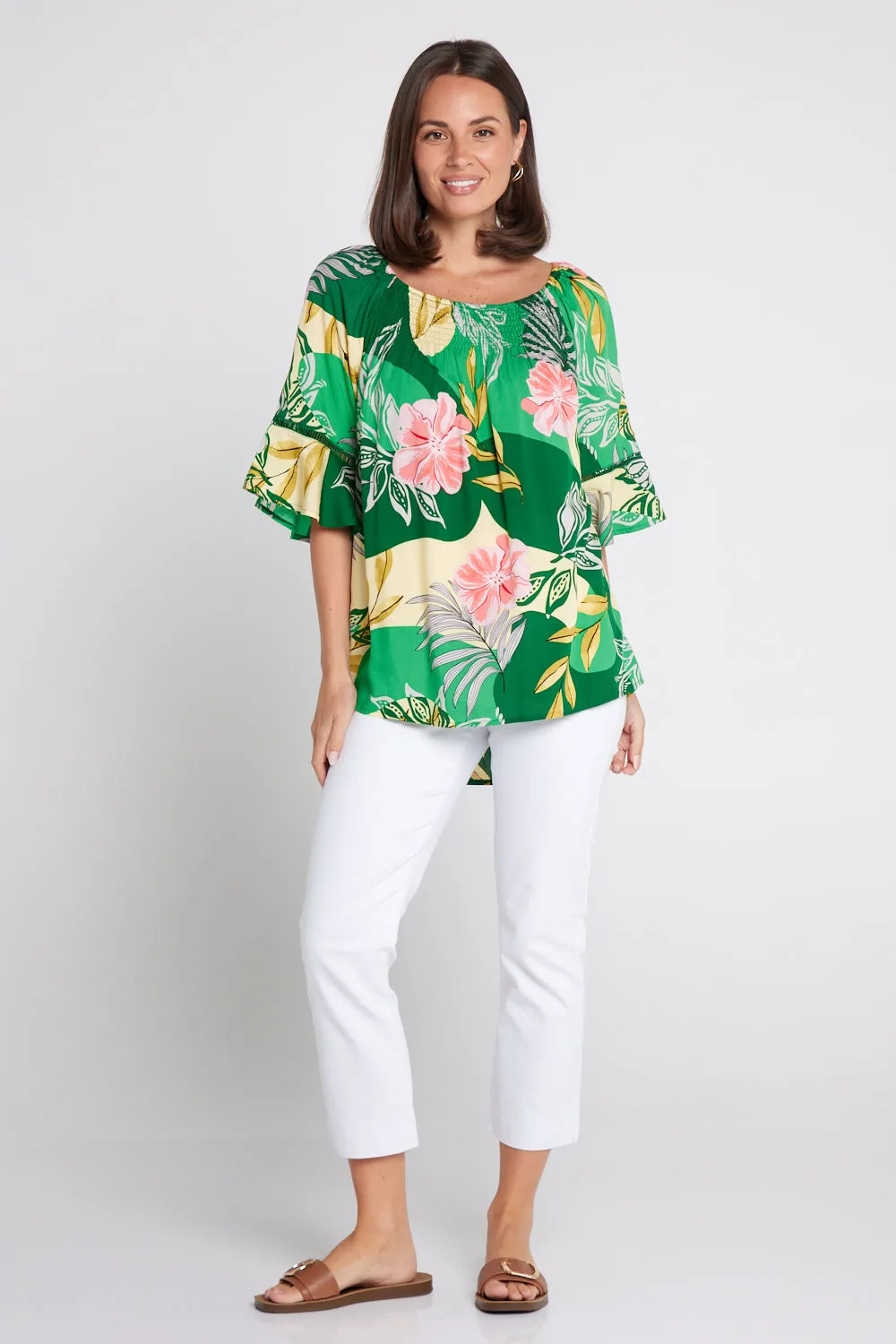 Palm Cove Top - Emerald/Pink Floral Top