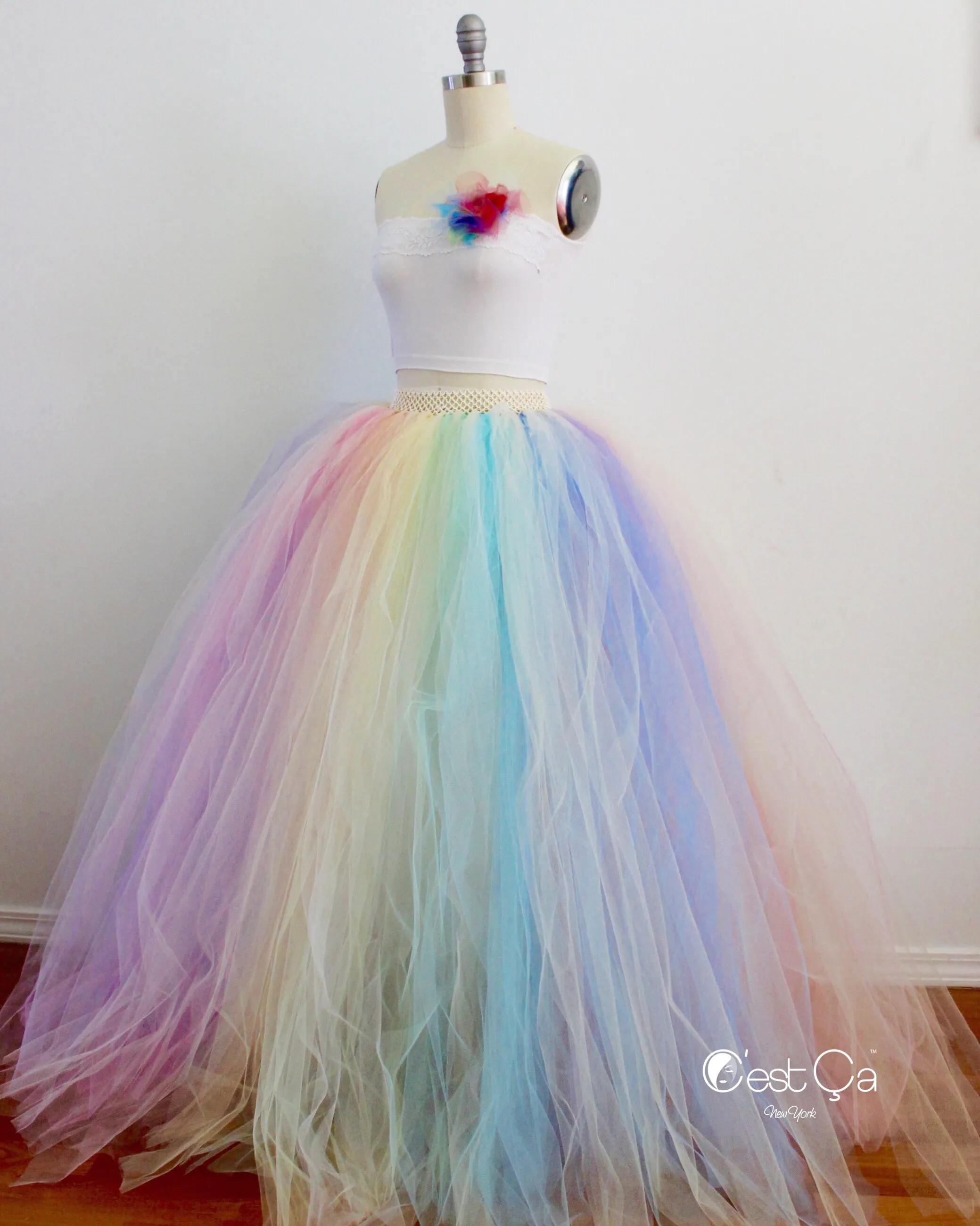 Pastel Rainbow Maxi Tulle Skirt