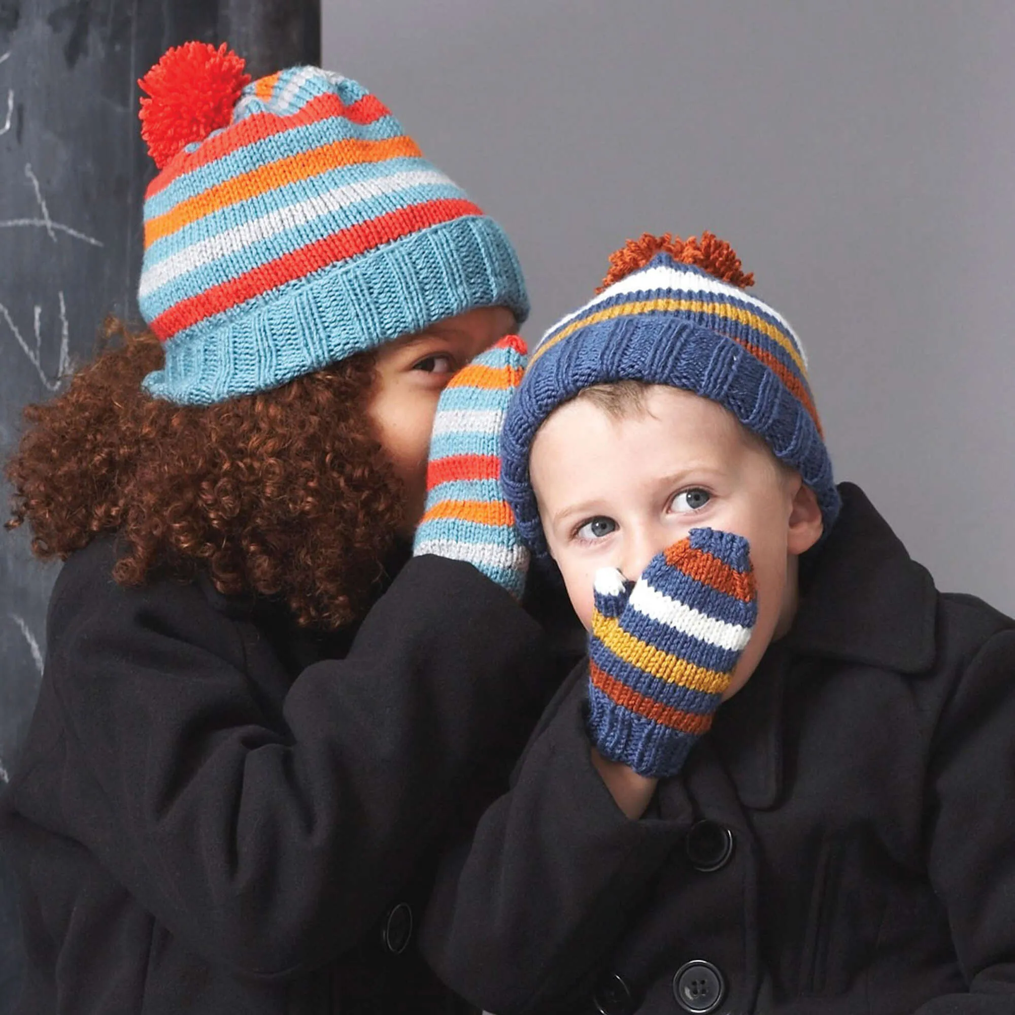 Patons Knit Striped Basic Hat & Mittens