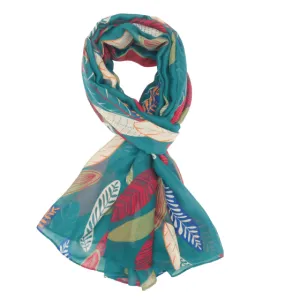 Patterned Leaves Scarf Teal