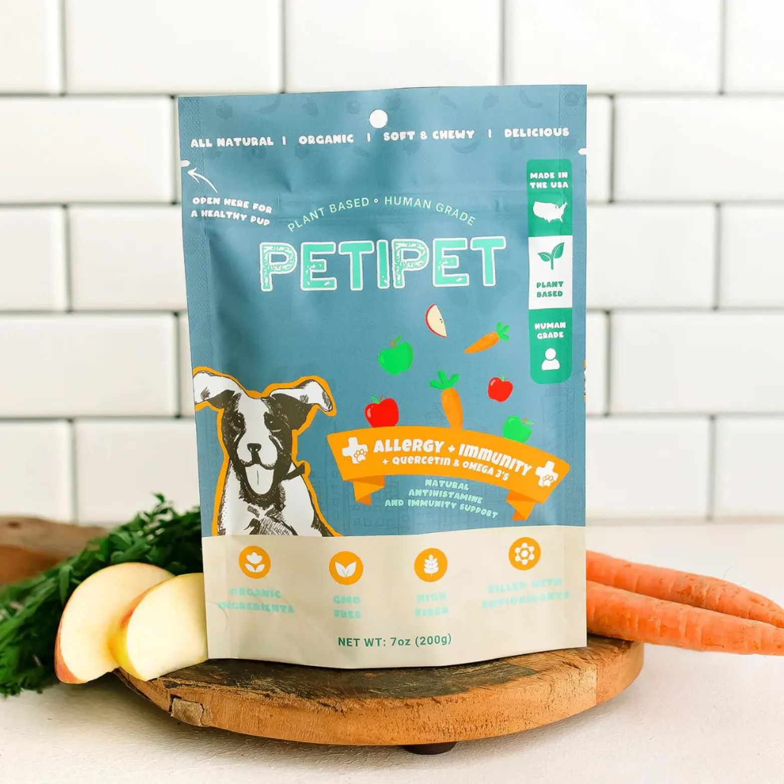 Petipet Allergy   Immunity with Quercetin & Omega 3 Apple & Carrot Flavored Soft Chew Allergy Supplement for Dogs, 7-oz bag