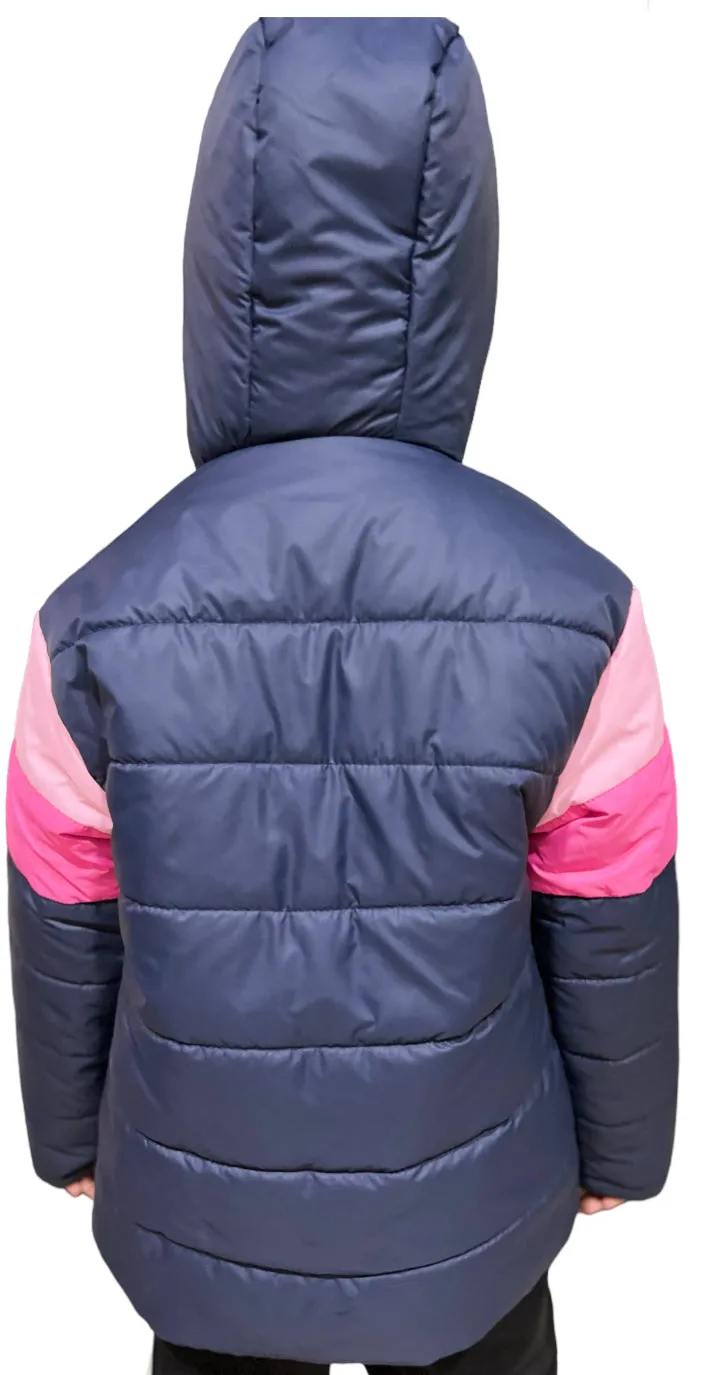 Pink Contrast Puffer Hooded Jacket